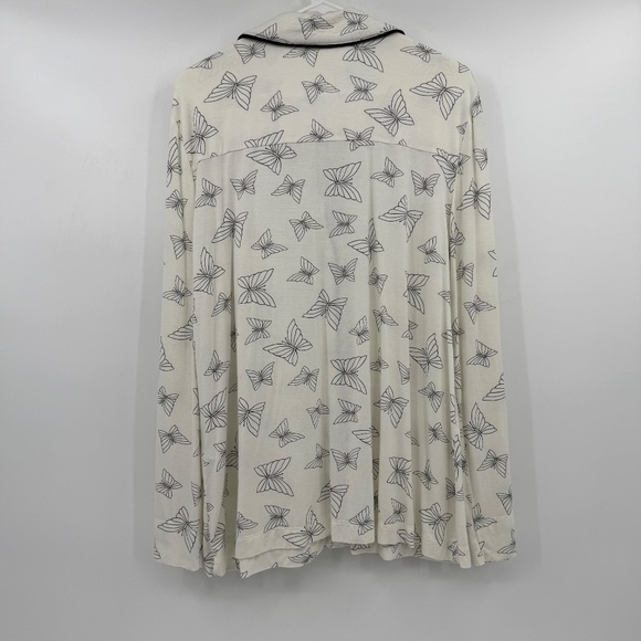 Soma Pajama Top Women XL Ivory Button Up Long Sleeve Butterflies Comfy Cozy - Picture 6 of 11